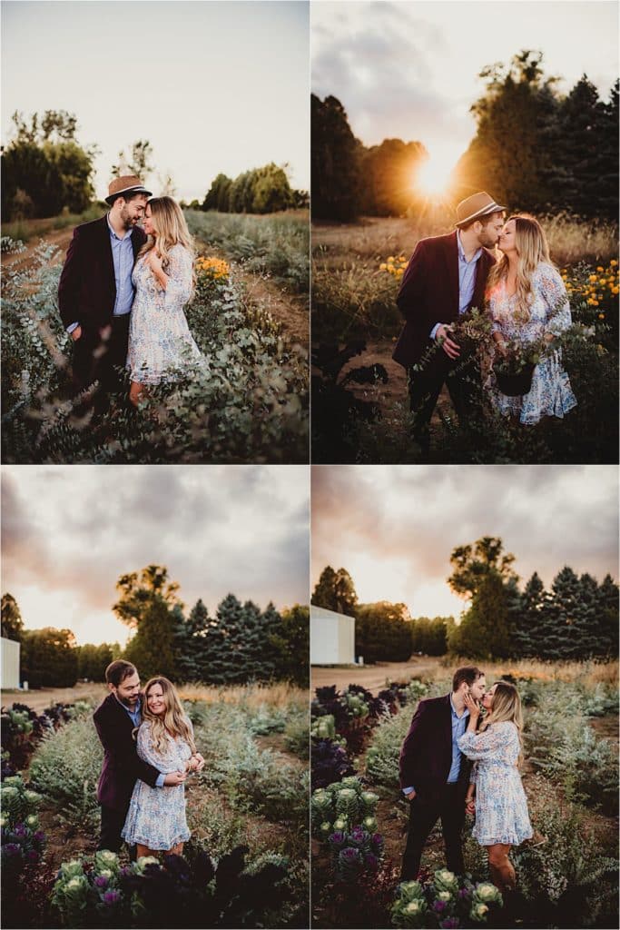 Flower Field Portrait Session Couple at Sunset