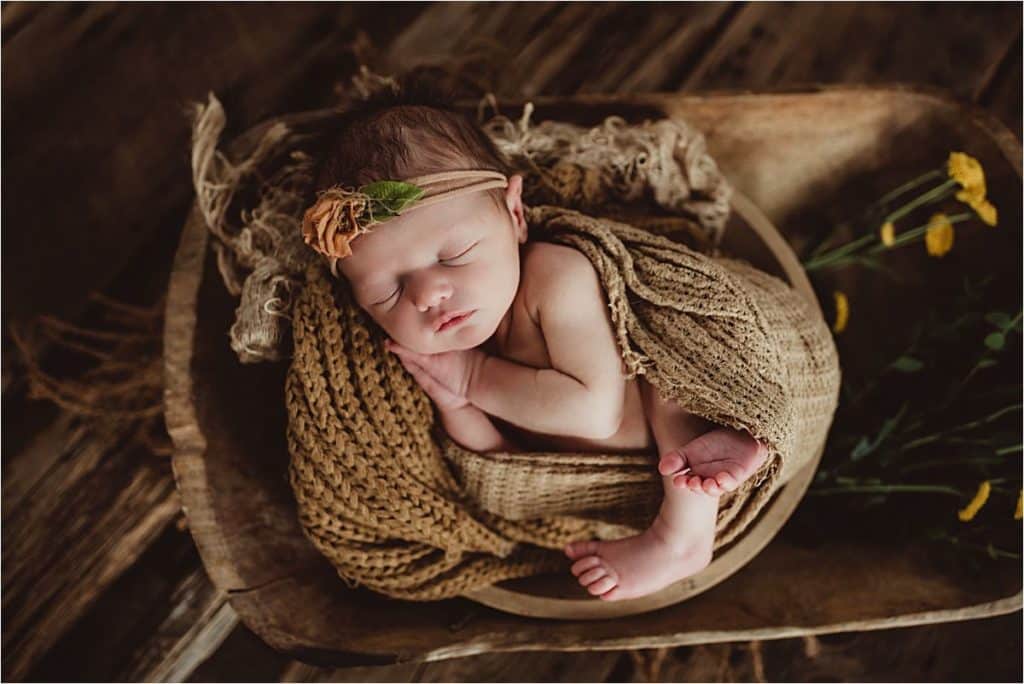 Newborn in Wood Bowl