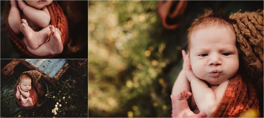 Outdoor Sunset Newborn Session Collage Newborn Details 