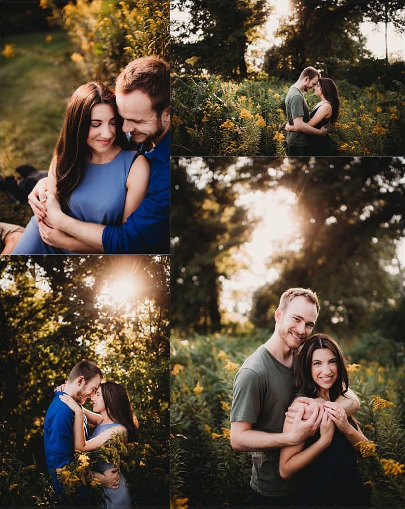 Summer Sunset Engagement Session Collage Couple Snuggling 
