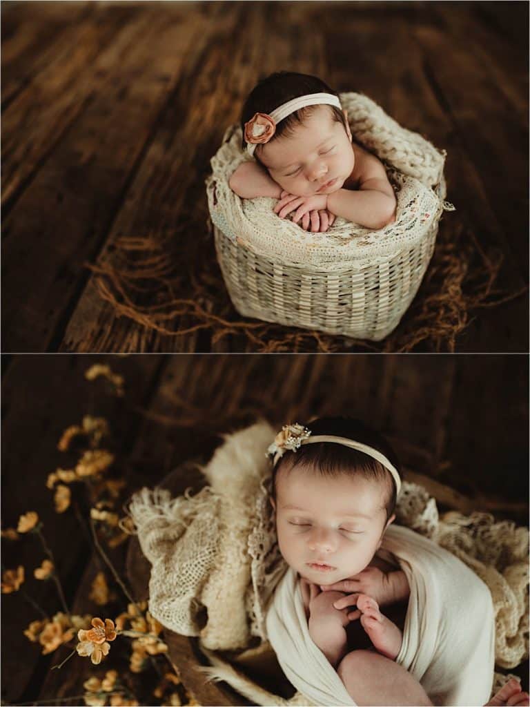 Newborn Girl in White Wraps