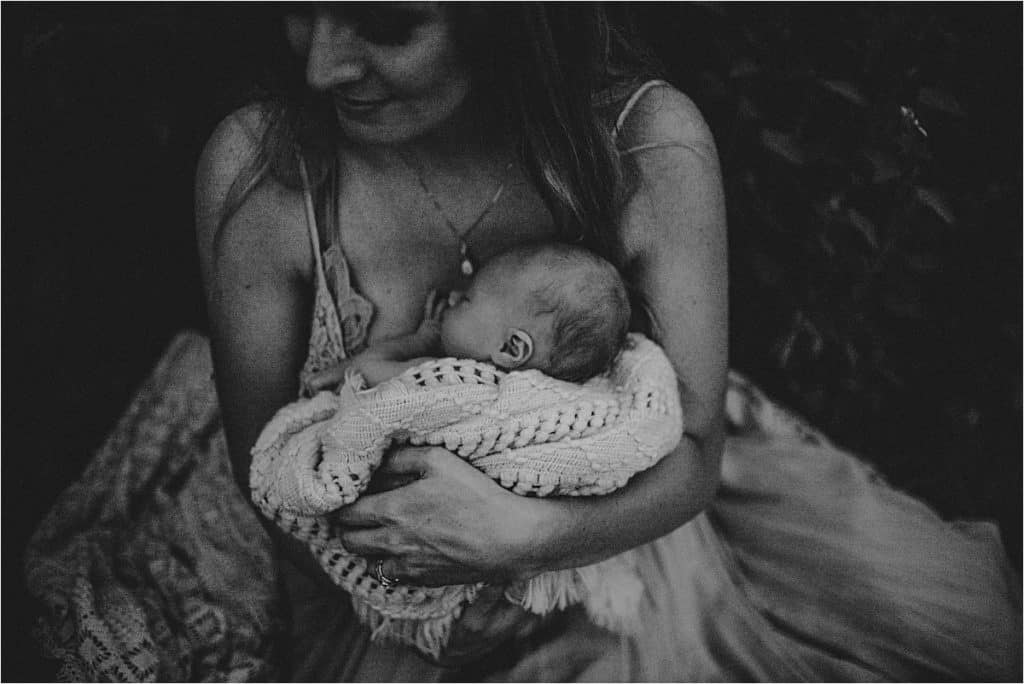Black White Image Mom and Newborn