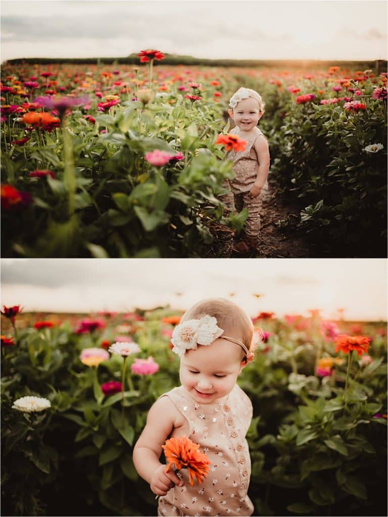 August Sunset Family Session Little Girl in Flowers