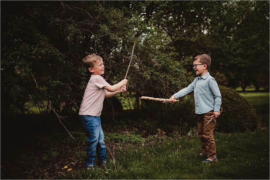 Playful Spring Family Session Brothers Playing