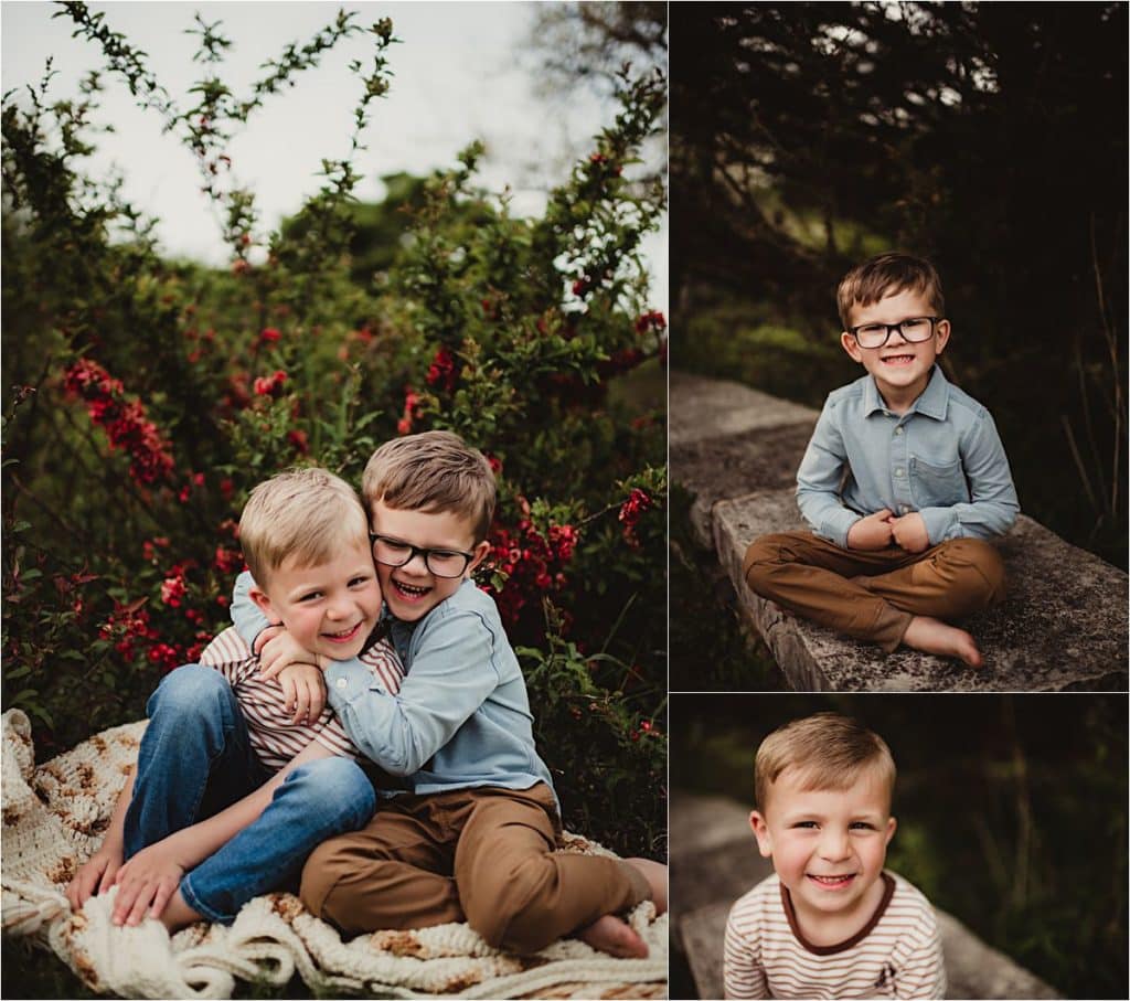 Playful Spring Family Session Collage of Brothers