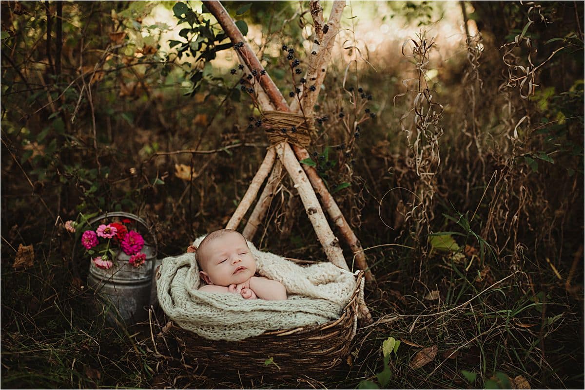 Newborn Boy by Wood Teepee