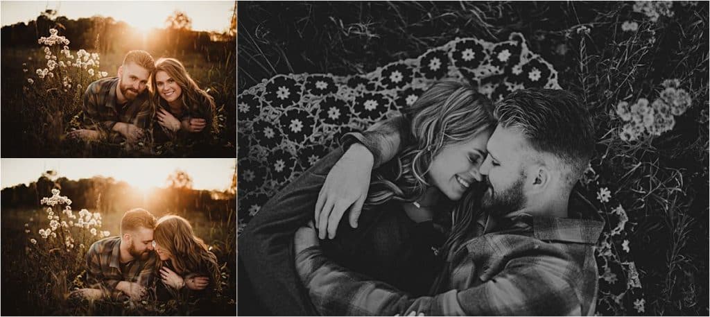 Sunset Fall Engagement Session Couple on Blanket