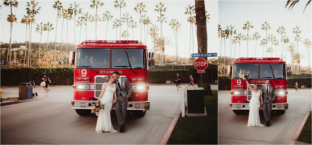 Bride Groom by Fire Truck