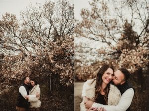 Couple Snuggling by Tree