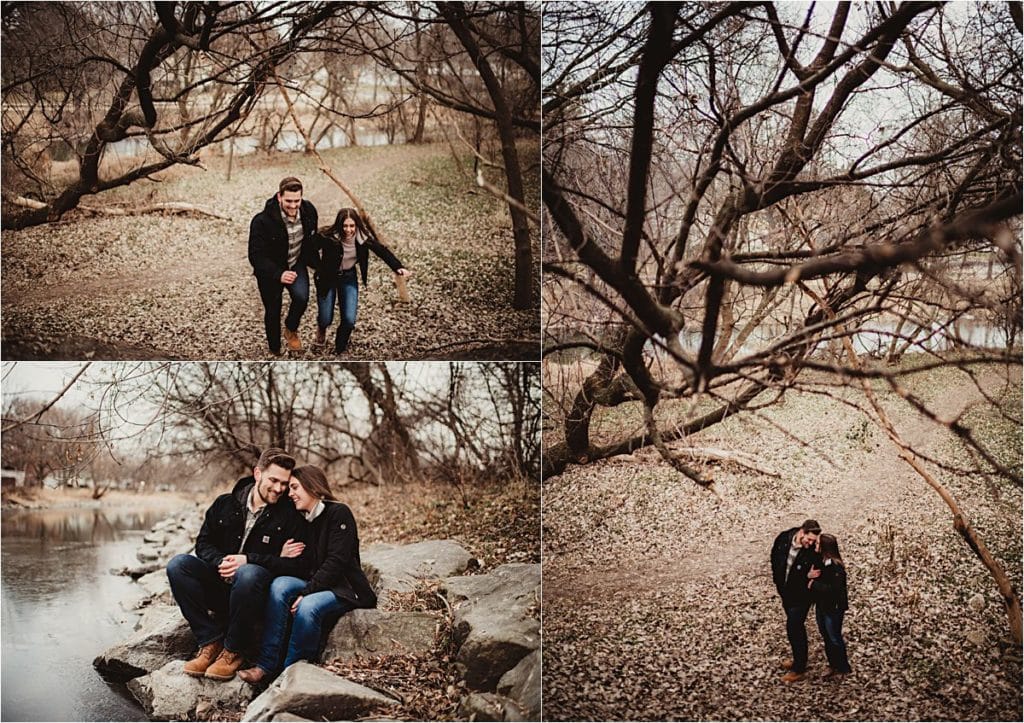 Moody Winter Engagement Session Collage Couple