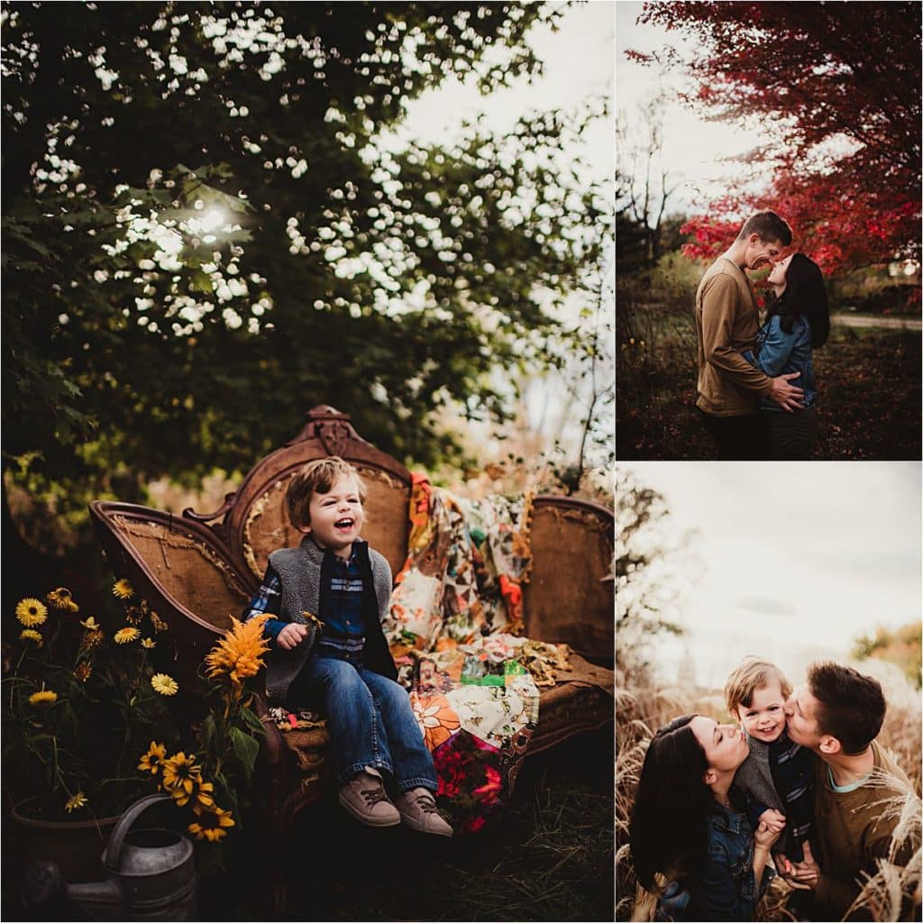 Fall Wildflowers Family Session Collage Parents with Little Boy