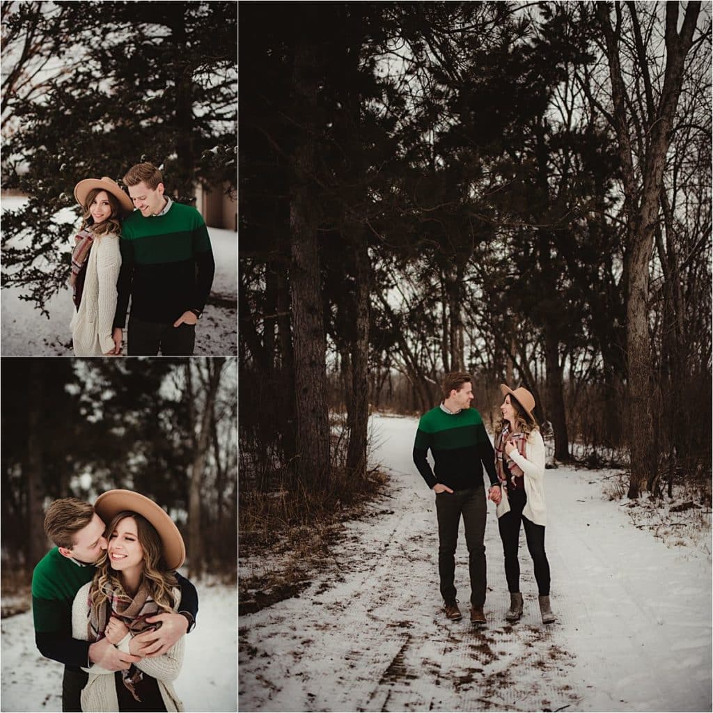 Snowy Winter Engagement Session Collage Couple in Snow