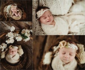 Neutral Florals Newborn Session Collage Newborn in White