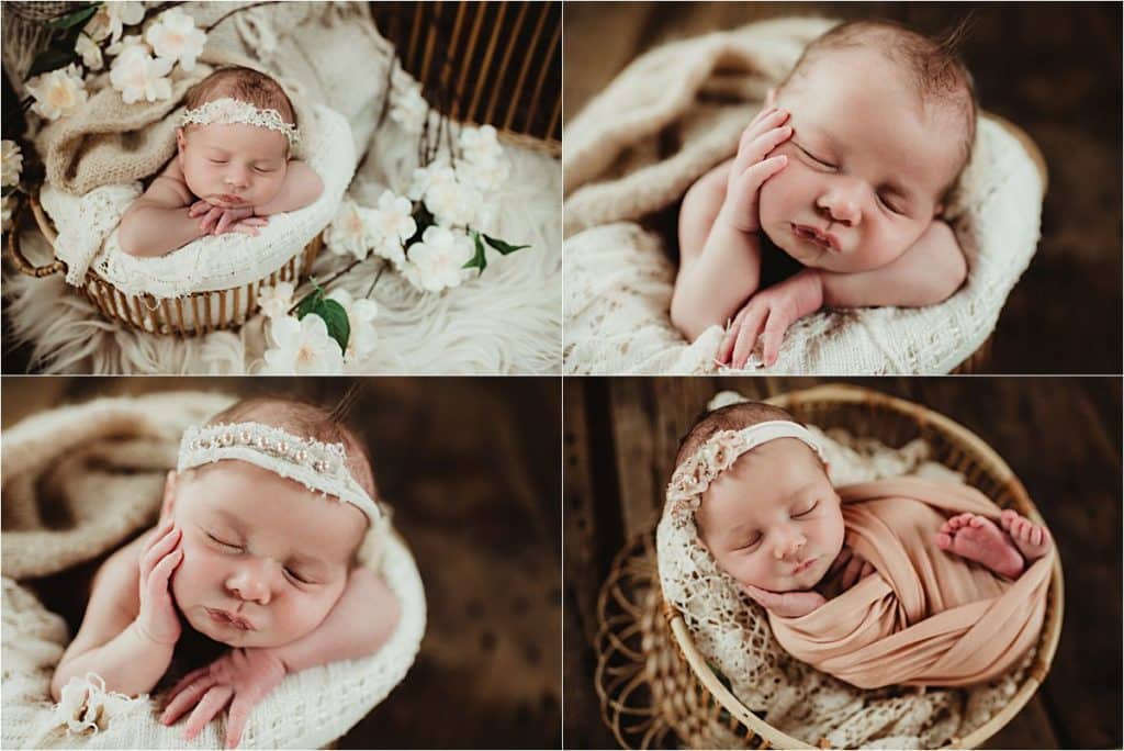Neutral Florals Newborn Session Collage Newborn Girl 