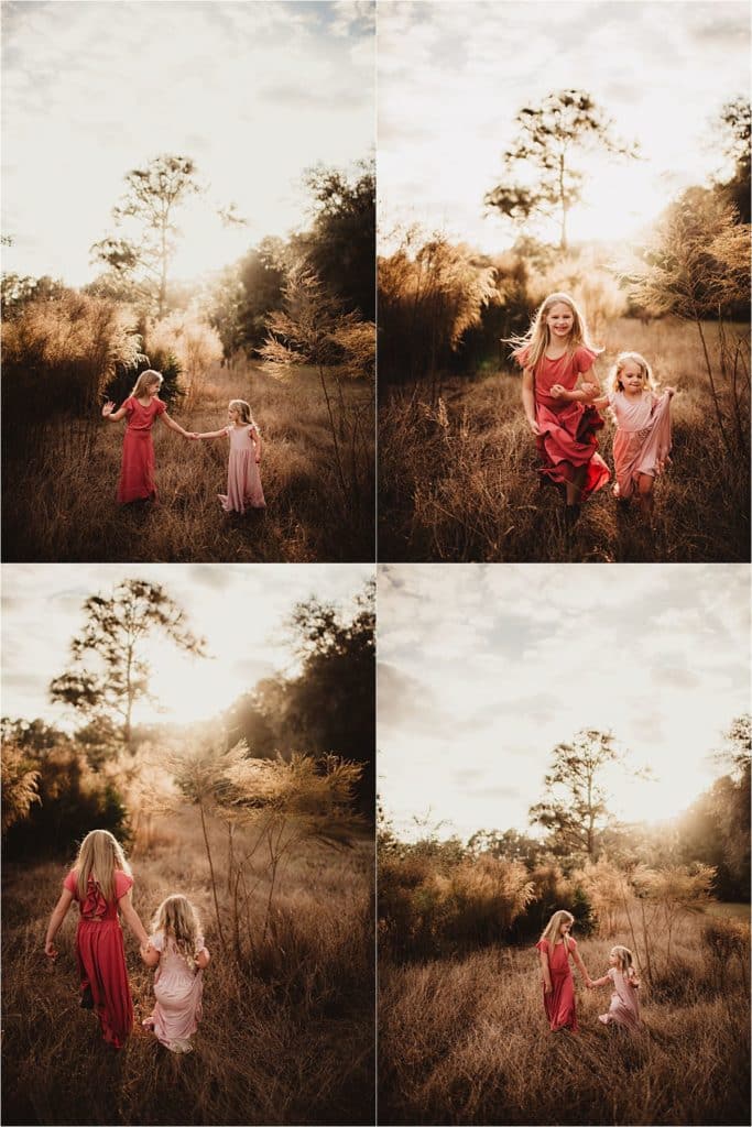 Central Florida Family Session Collage Sisters Playing in Field