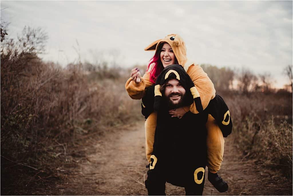 Playful Portrait Session Couple in Pokemon Onesies