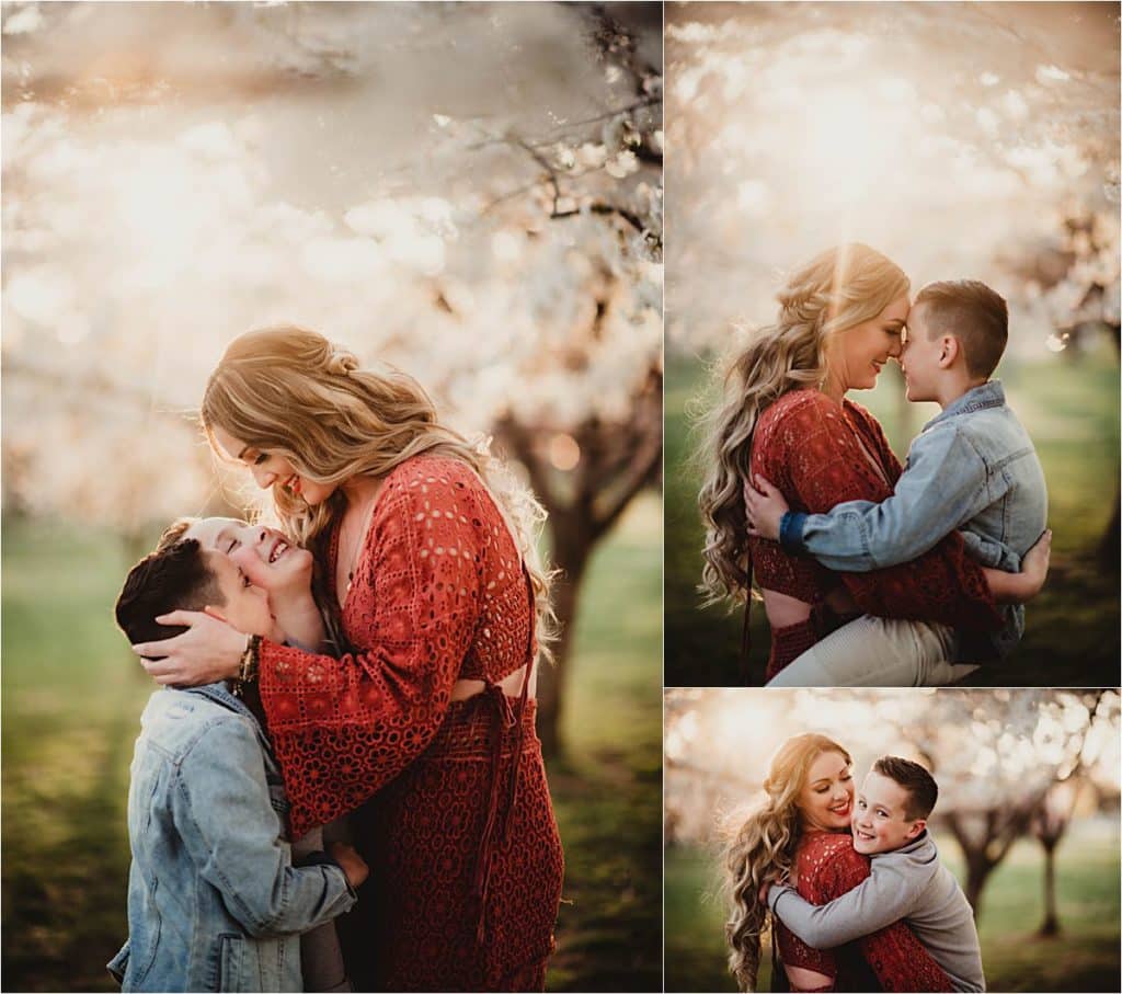 Cherry Blossom Family Session Mom with Kids