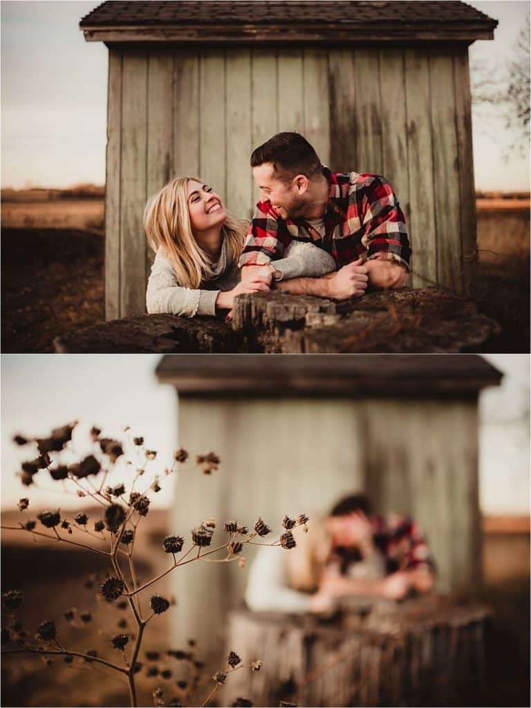 Family Farm Engagement Session Couple Laughing