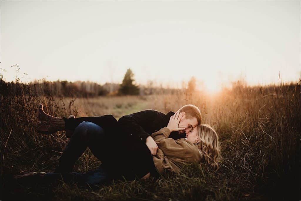 Couple in Field Kissing 