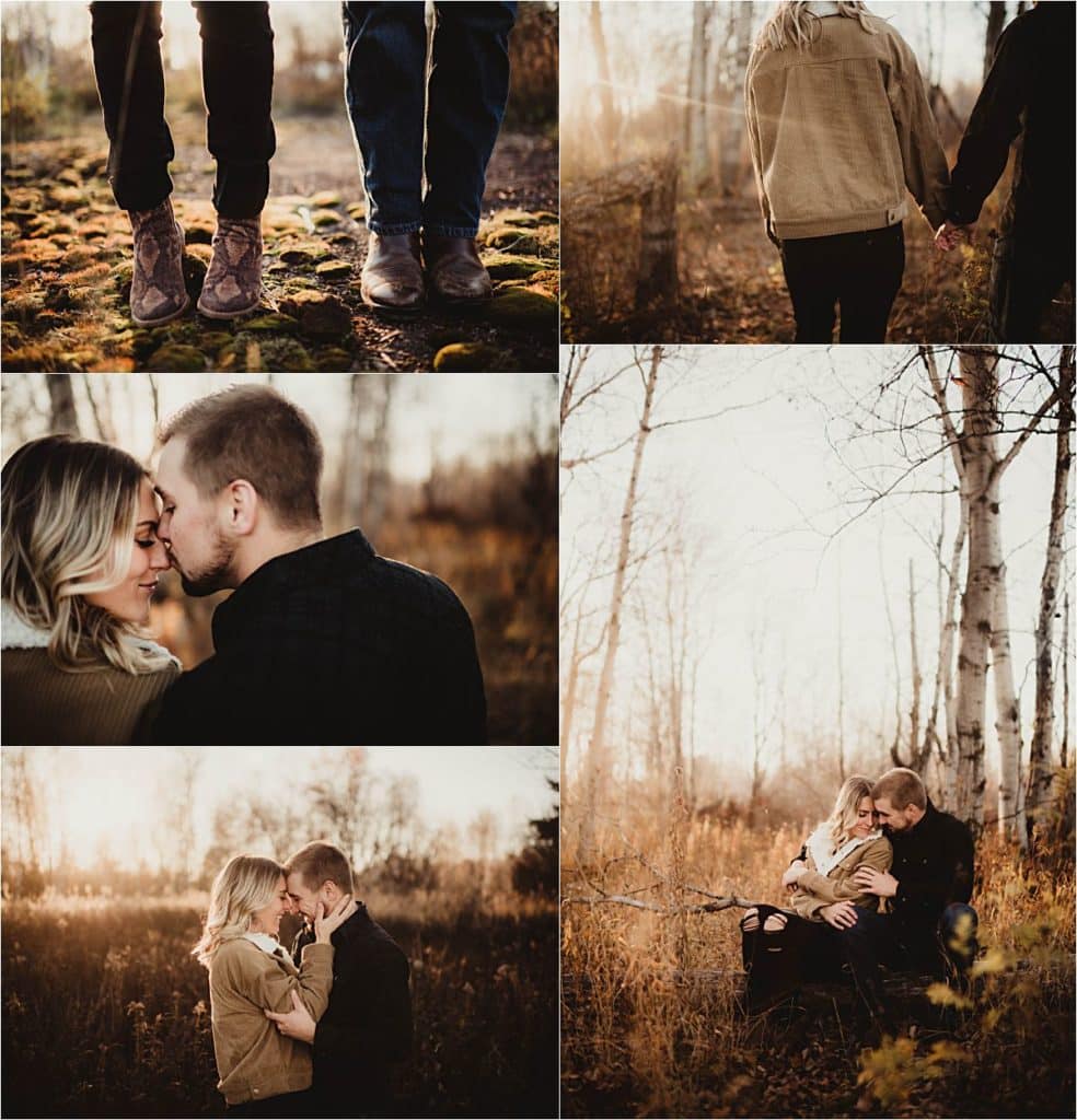 Northern Wisconsin Sunset Engagement Session Collage Couple Details 