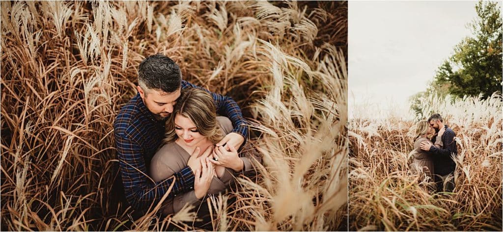 October Wildflower Engagement Session Couple in Field