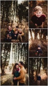 Christmas Tree Farm Session Collage Family in Woods