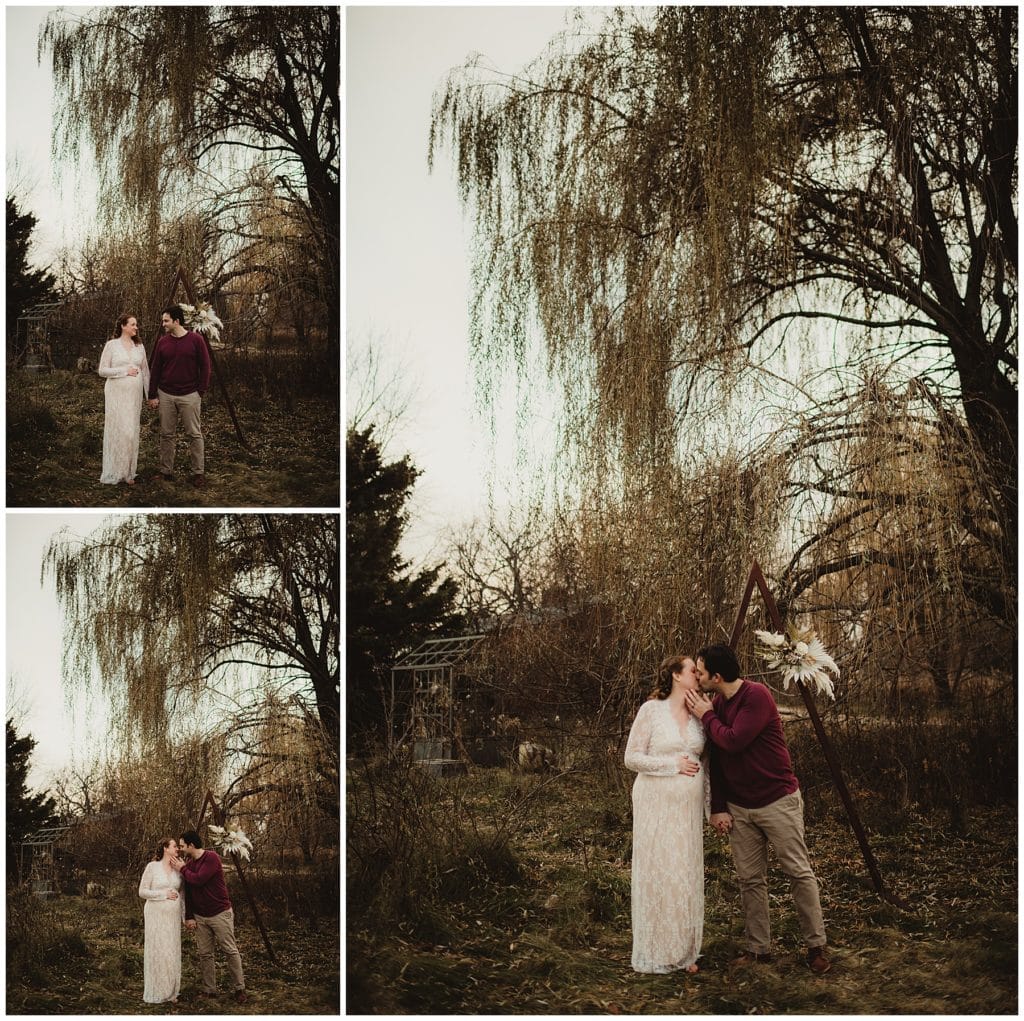 Outdoor Winter Maternity Session Couple by Tree