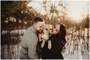 Snowy Winter Maternity Session With Dog