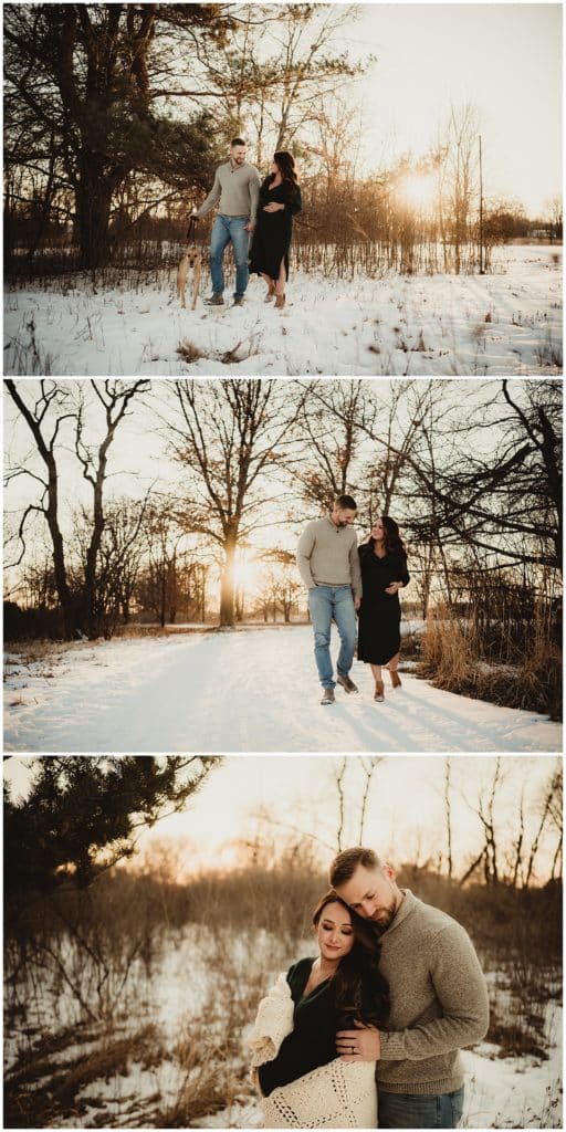 Snowy Winter Maternity Session Collage