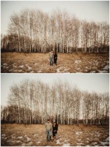 Snowy Winter Maternity Session Couple in Field