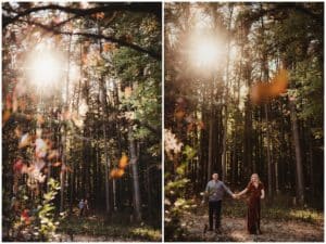 Fall Colors Engagement Session Couple in Trees
