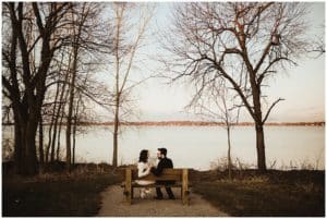 Intimate Spring Microwedding Couple on Bench