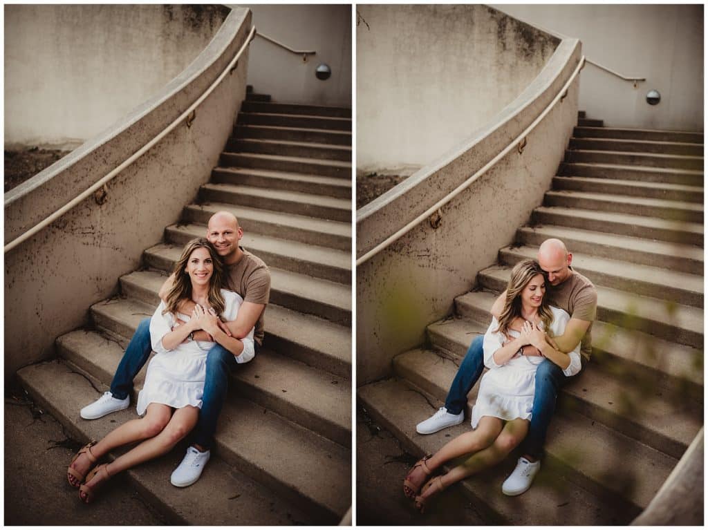 Couple Snuggling on Stairs