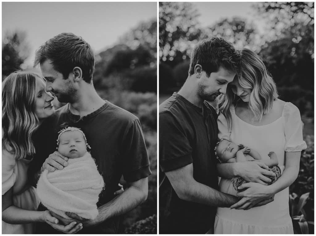 Black White Images Parent with Newborn