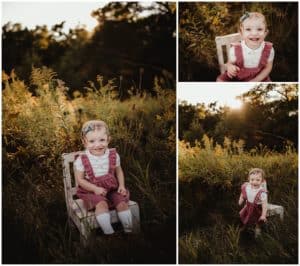 Fall Sunset Milestone Session Collage Baby Girl in Chair