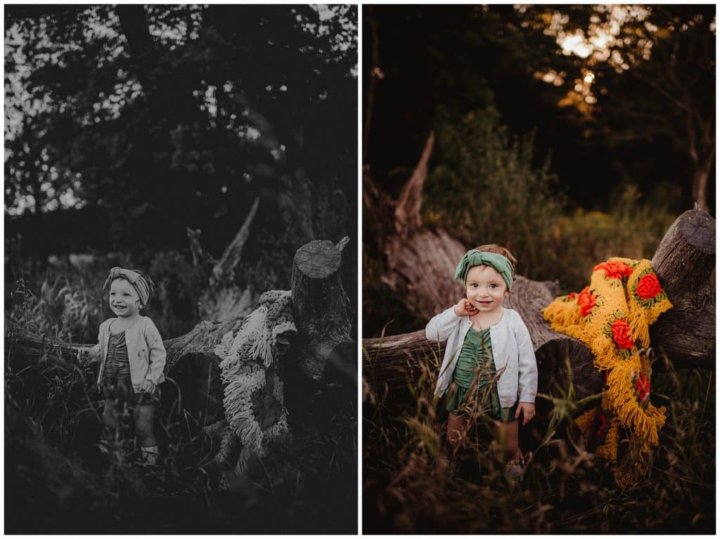 Fall Sunset Milestone Session Baby Girl by Tree