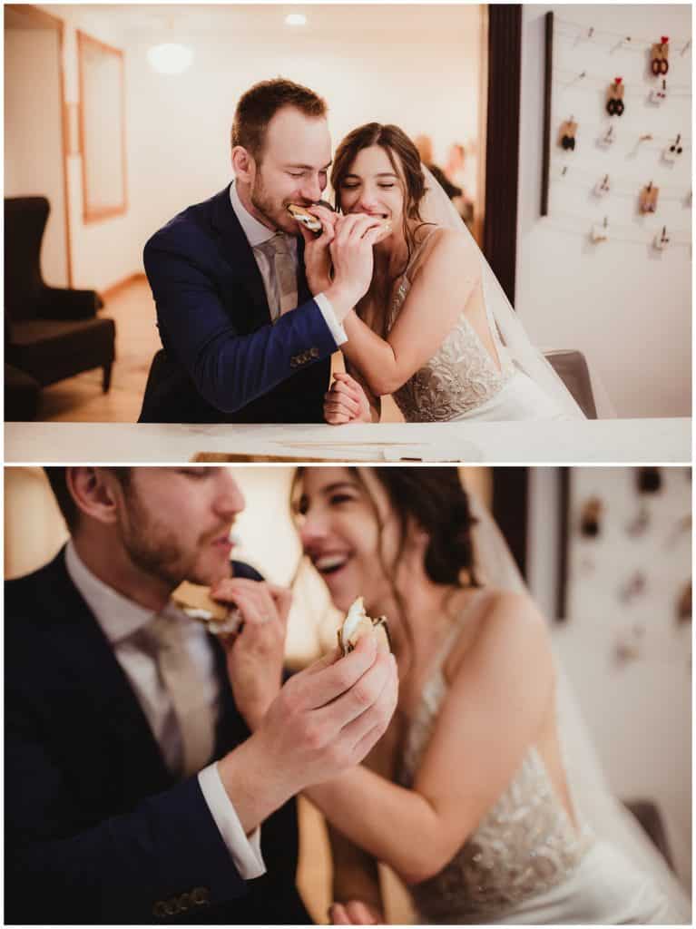 Bride Groom Eating Smores