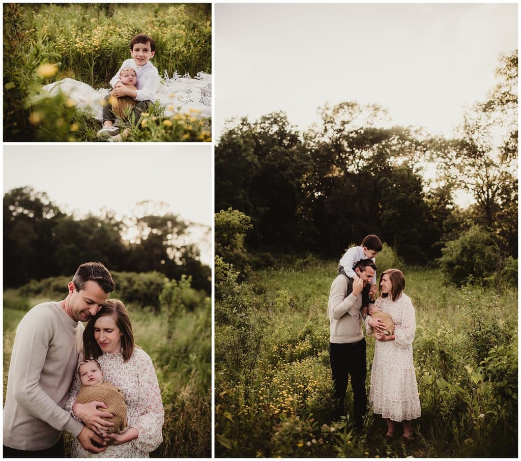 Sunset Outdoor Newborn Session Collage Family 
