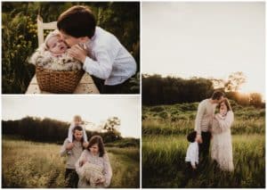 Sunset Outdoor Newborn Session Collage Family Snuggling 