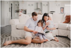 In Home Newborn Session Family Reading