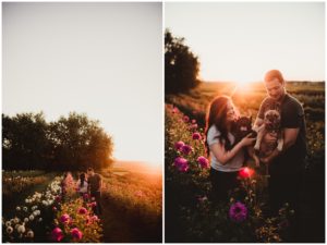 Couple in Flowers Holding Dogs