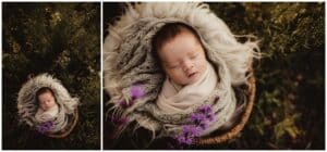 Newborn with Purple Flowers
