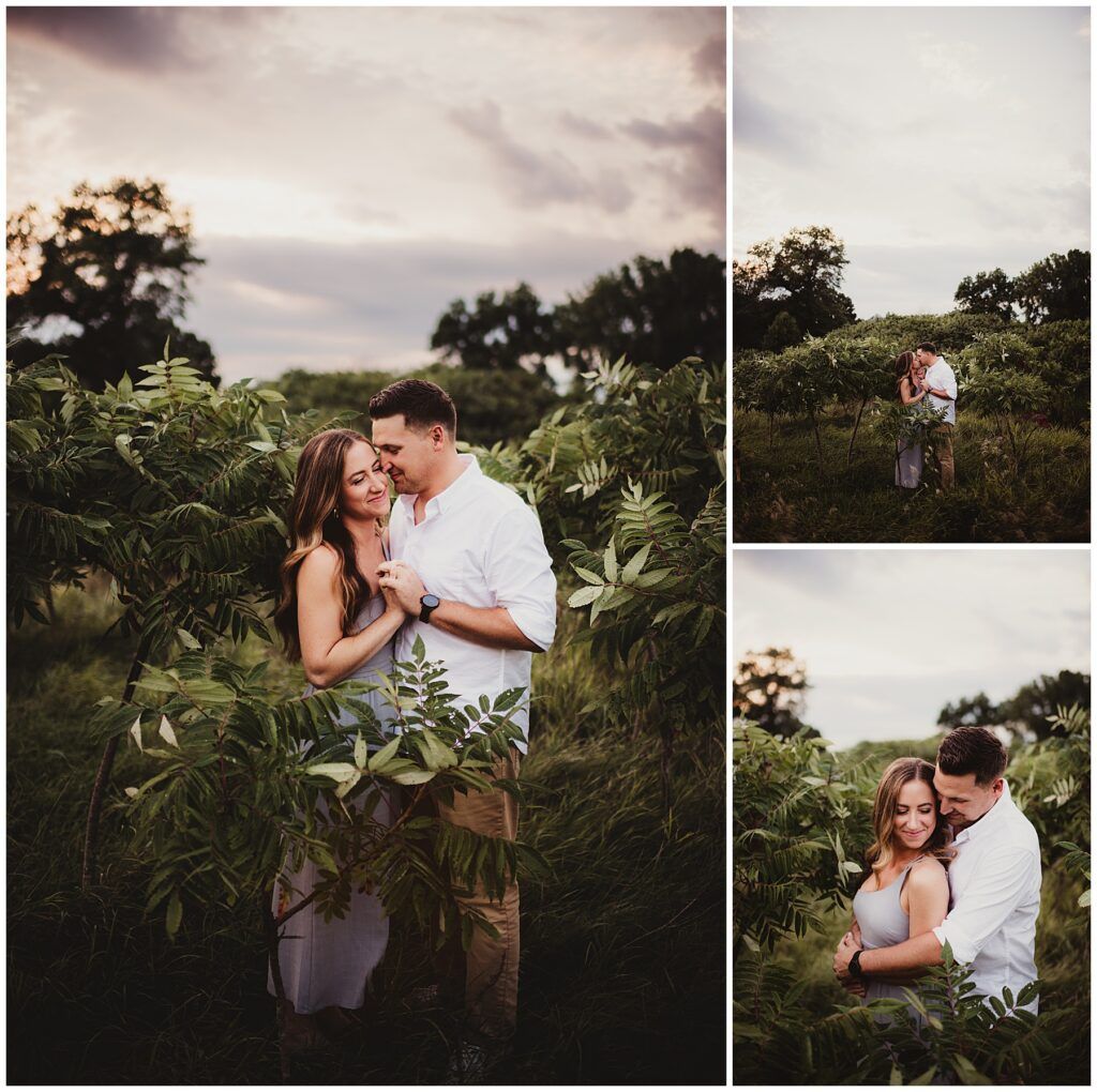 Madison Area Engagement Session Couple Snuggling by Tree
