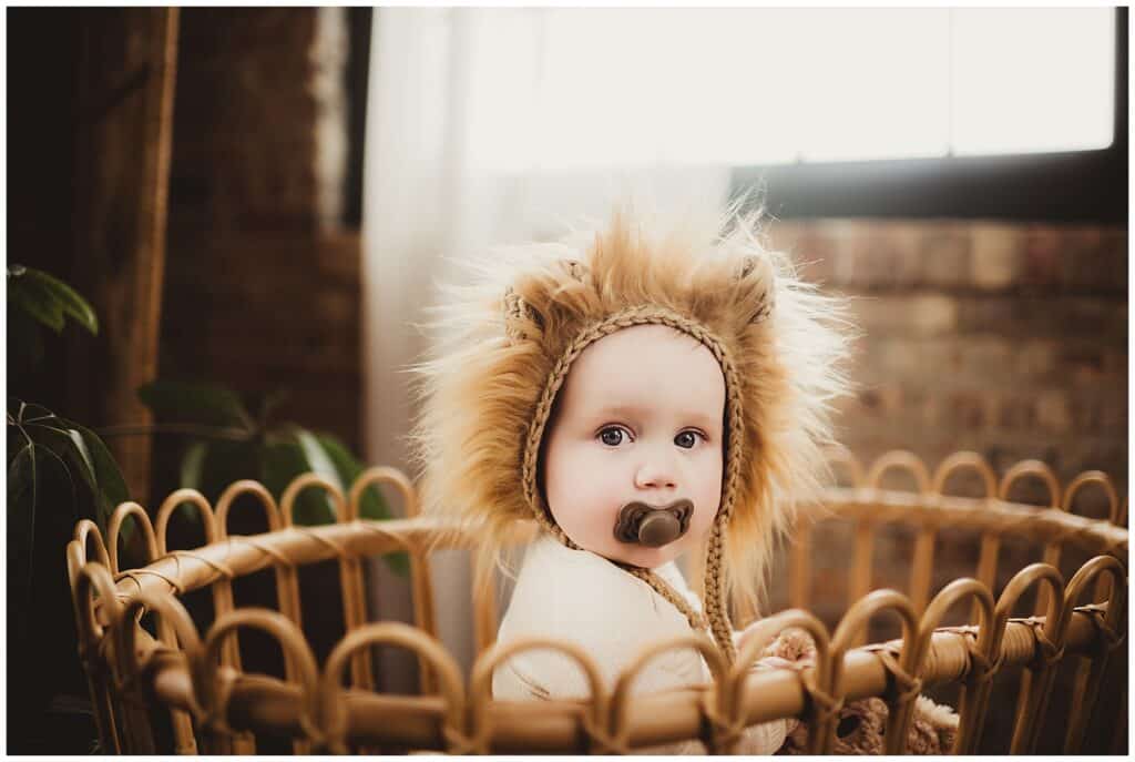Madison Child Milestone Session Baby Boy in Lion Hat