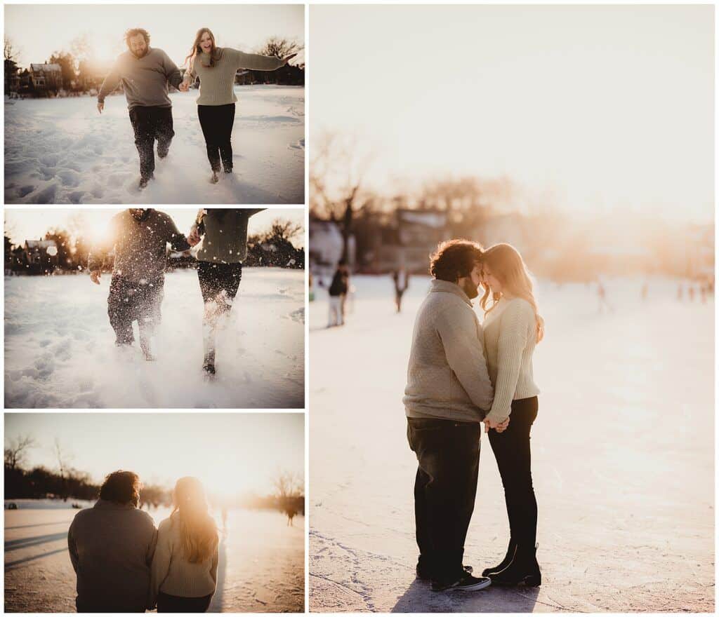 Wisconsin Engagement Photographer Collage Couple in Snow