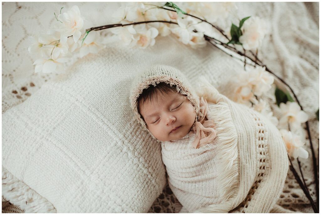 Madison Wisconsin Baby Photography Newborn Girl White Flowers