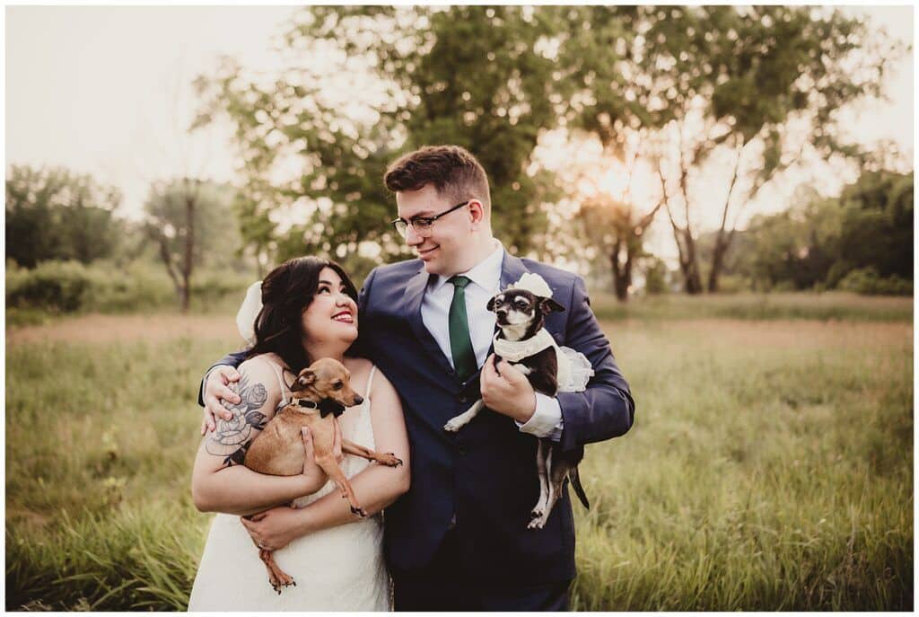 Madison Area Micro Wedding Bride and Groom with Dogs