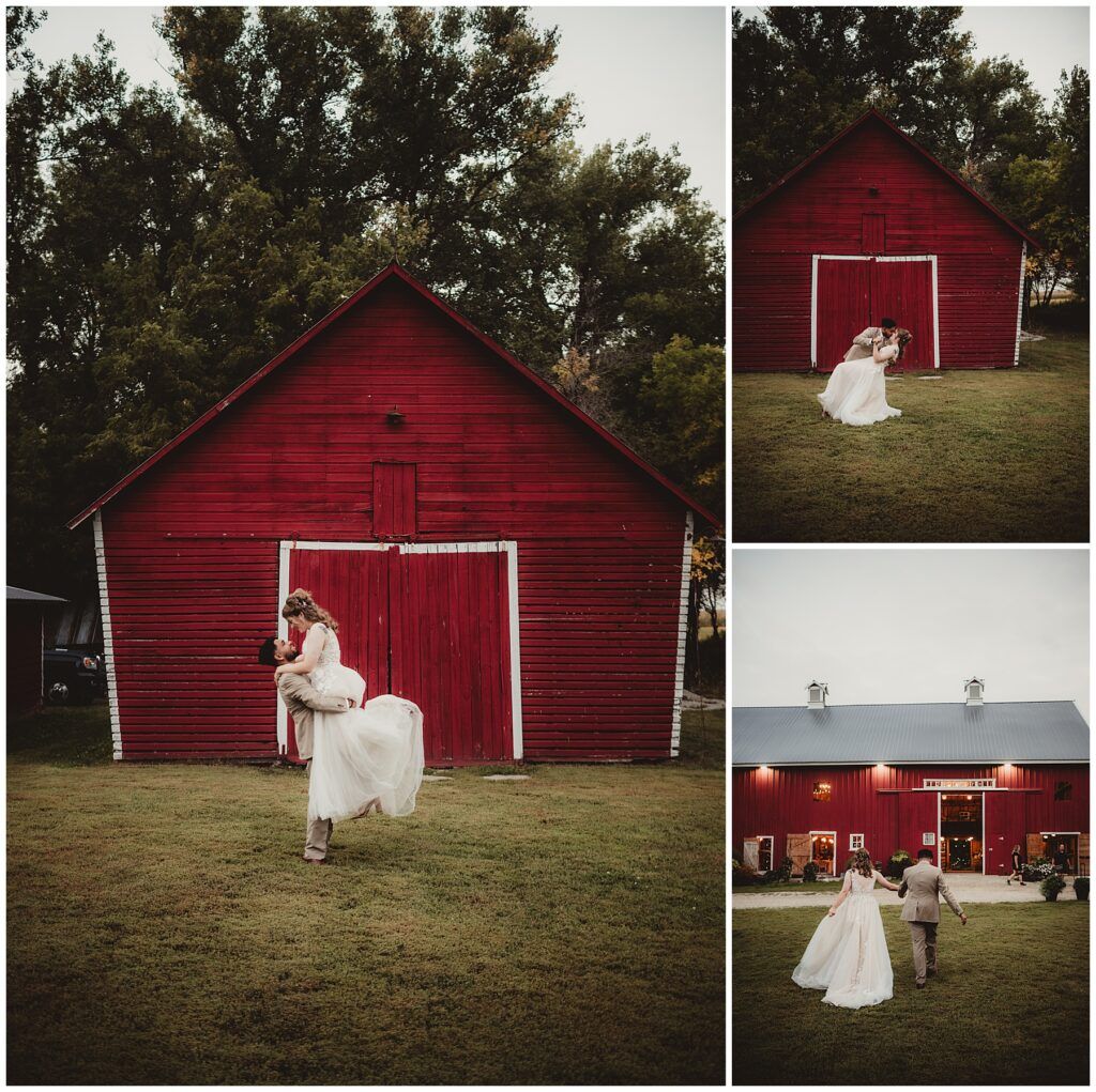 Bride Groom by Red Barn