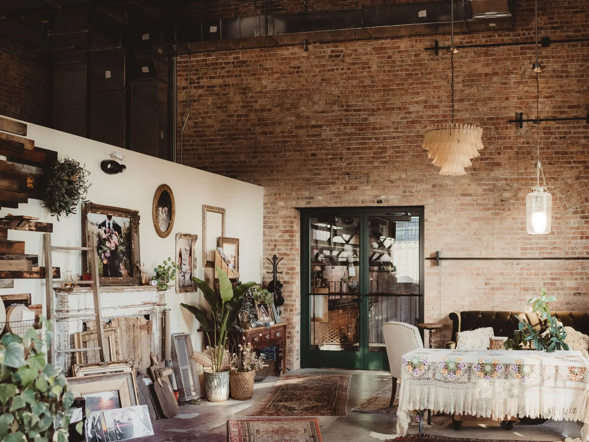Twig and Olive Photography studio inside the Garver Feed Mill in Madison Wisconsin featuring brick walls vintage decor and natural light